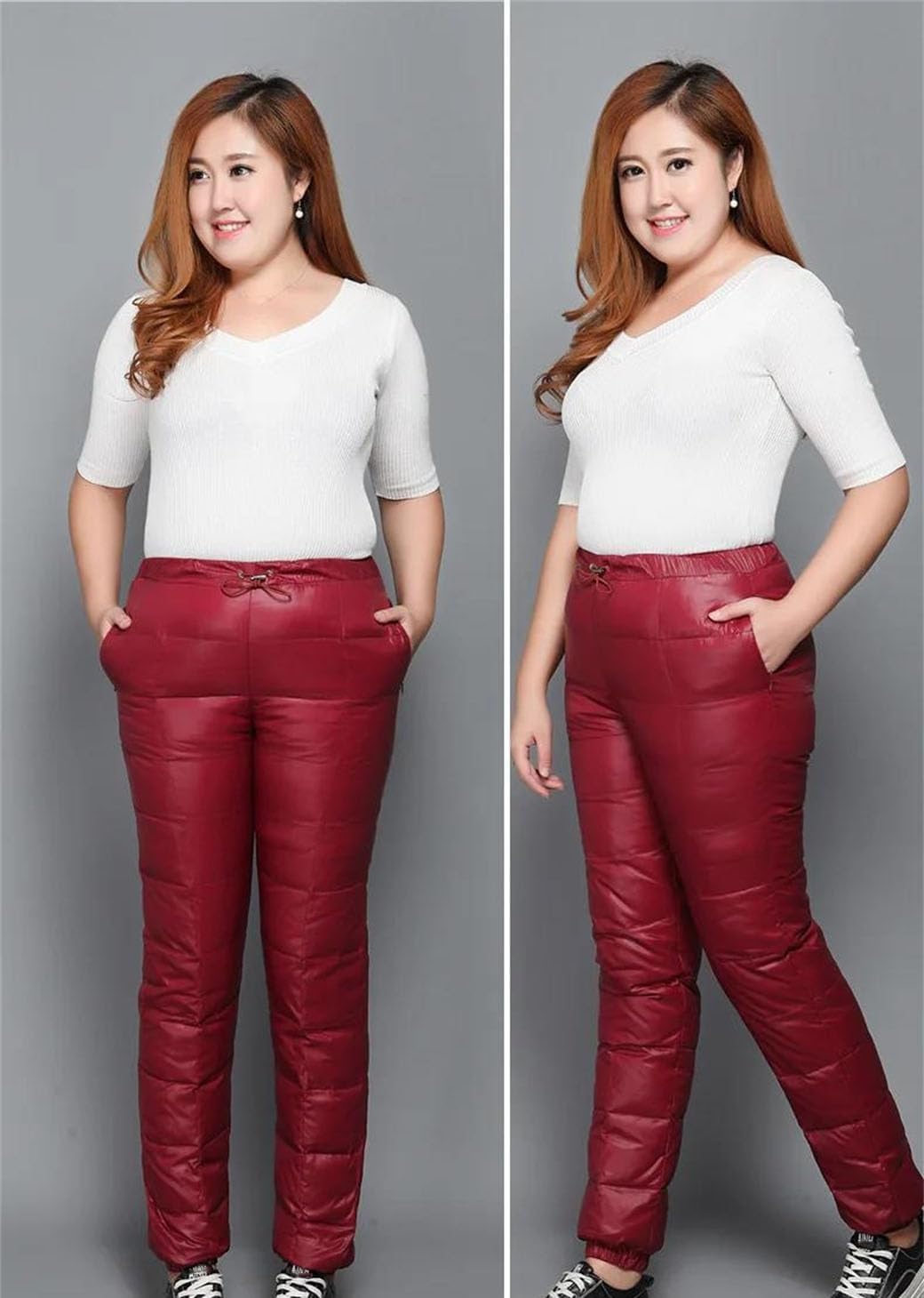 Women's Plus Size Down Pants Winter Thick Thermal White Duck Down Windproof Outdoor Skiing Cotton Trousers