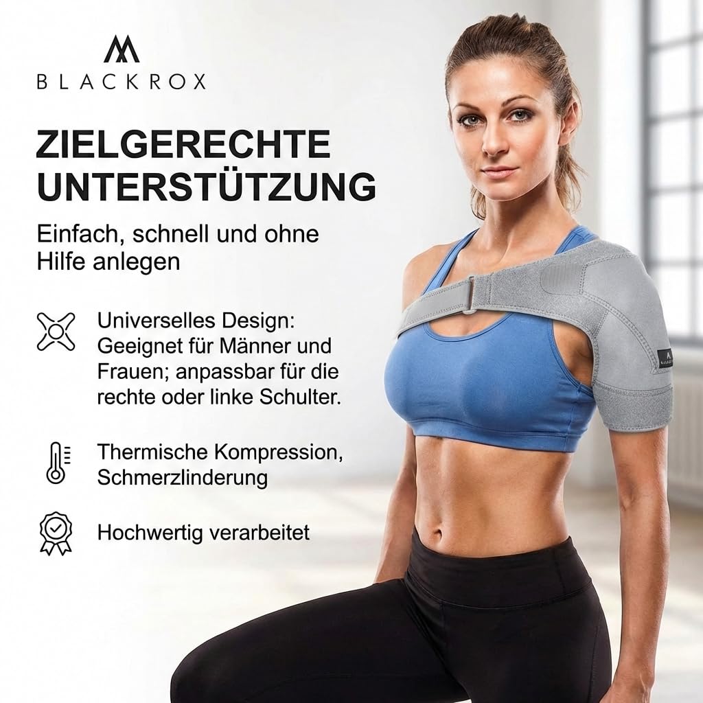 BLACKROX Hombreras [ganador de la comparación 2024] talla única, para hombre y mujer, soporte de hombro, perfecto para deportes, deportes de fuerza y culturismo, OMONROX, gris