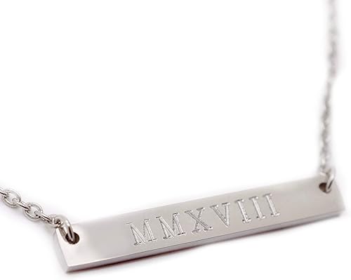 Miniatura 4 de Personalized Skinny Horizontal Gold Bar Birthstone Necklace Name Plate Custom Silver Present for Mom