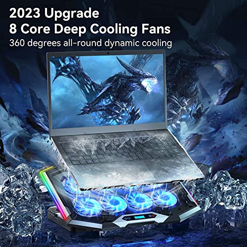 Proffisy Laptop Cooling Pad, 8 Silent Fans Cooler Pad with 6 Wind Speed Modes, 10 Modes RGB Light, 6 Height Adjustment, LCD Display Gaming Cooling... - Image 2