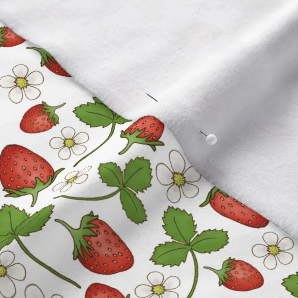 Spoonflower Fabric - Strawberries Strawberry Berry Flowers Leaf Summer Fruit Printed on Polartec(R) Fleece Fabric by The Yard - Sewing Blankets Loungewear and No-Sew Projects