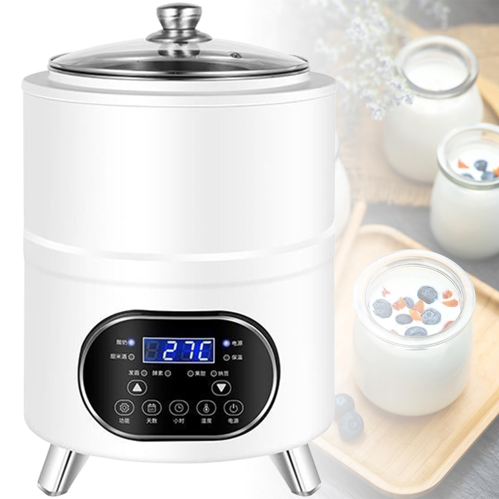 Macchina automatica per yogurt, macchina per fermentazione dello yogurt da 400 W, temperatura costante a 360 ° per yogurt fatto in casa, macedonia di frutta, lievito naturale e altro