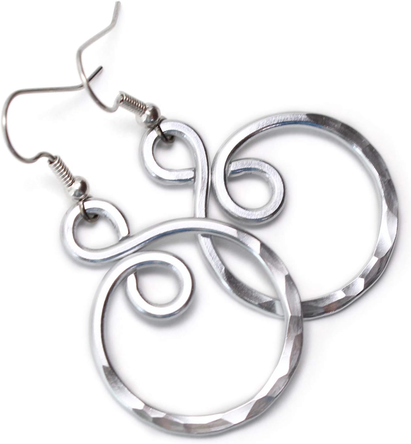 Pillar of Salt Studio Handcrafted Hammered Infinity Silver-Tone Aluminum and Stainless Steel Earrings (Small, 1.25" drop)