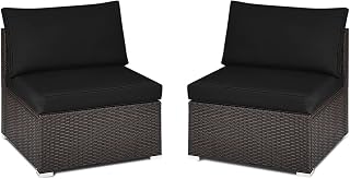 RELAX4LIFE 2-Piece Wicker Armless Sofa - PE Rattan Sectional Sofa Set w/Removable Cushions, All-Weather Sofa Chair Set for Porch, Balcony, Garden, Poolside, Outdoor Patio Sofa (Black)