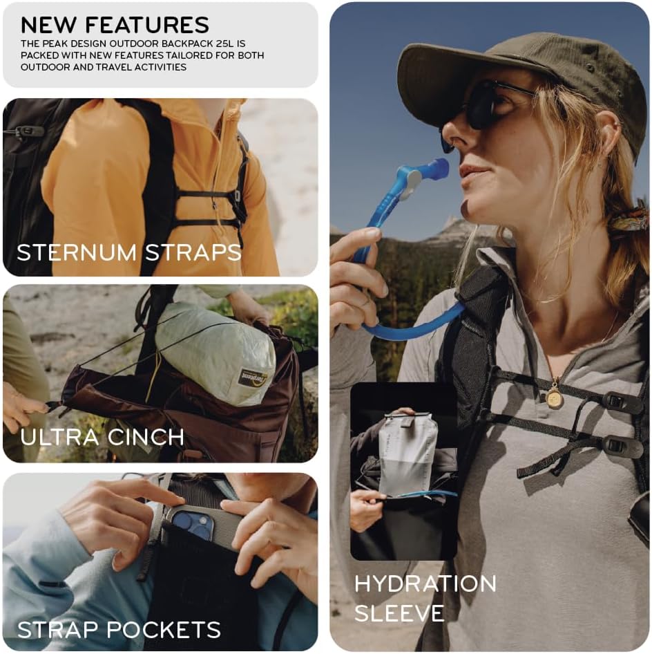 Peak Design Outdoor Backpack 25L, Eclipse, Compact and Lightweight Frameless Daypack, Ultra Cinch Roll-Top Design, Ideal for Day Hikes, Camera Carry and Commuting, Versatile Backpack for Men and Women