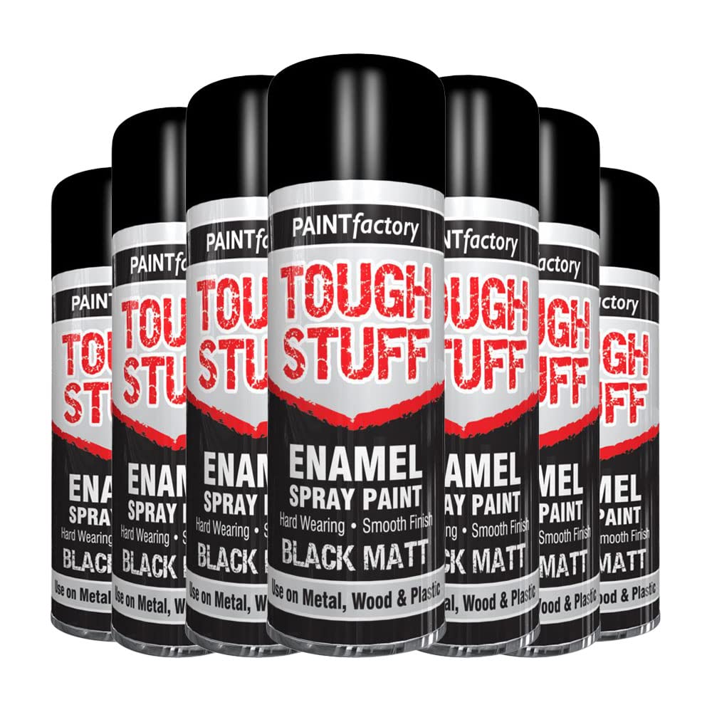 Classic Signature - 6 x Enamel Black Matt Spray Paint 400ml Tough Stuff Hard Wearing Smooth Aerosol for Metal Wood and Plastic