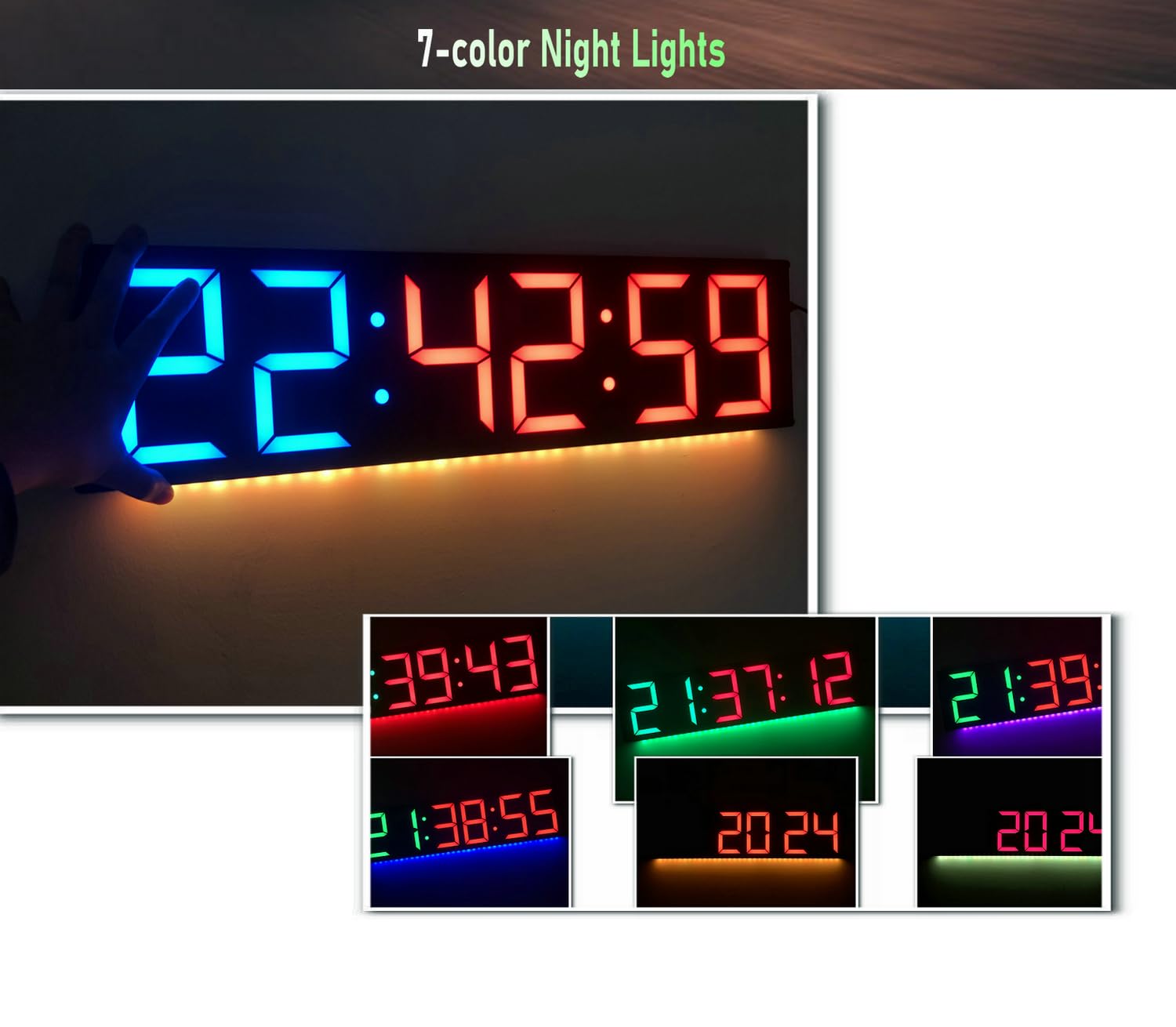 Reloj de pared digital enorme de 26 pulgadas, reloj temporizador de entrenamiento de intervalo de gimnasio en casa, con cuenta regresiva/arriba, cronómetro, 8 alarmas, luz nocturna de 7