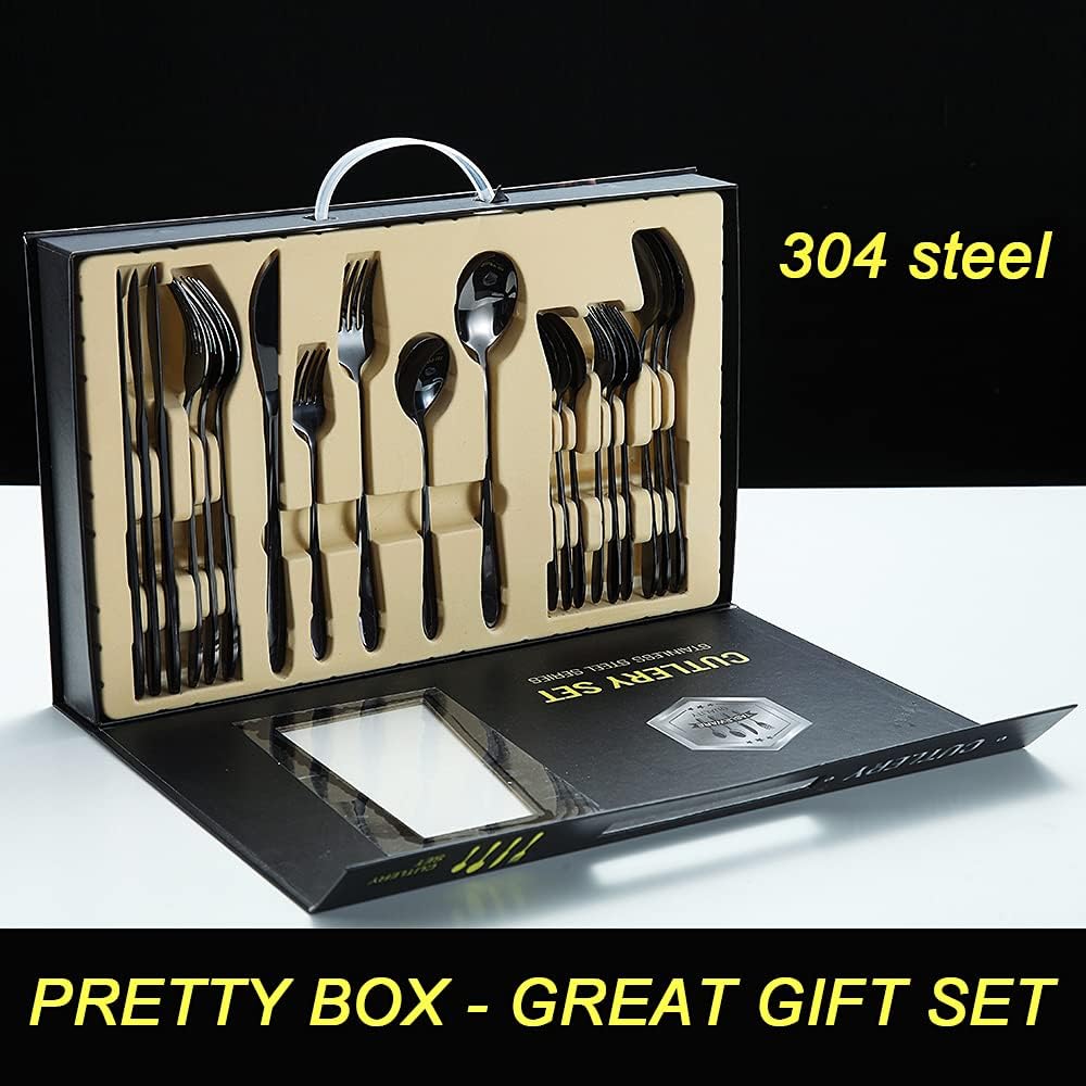 Frее Shірріng оƒƒеr Black Silverware Set with Gift Box, 20 Piece Stainless Steel Reusable Korean Flatware Cutlery Tableware Eating Utensils Set Service for 4, Include Knife/Fork/Spoon, Mirror Polished, Dishwasher Safe