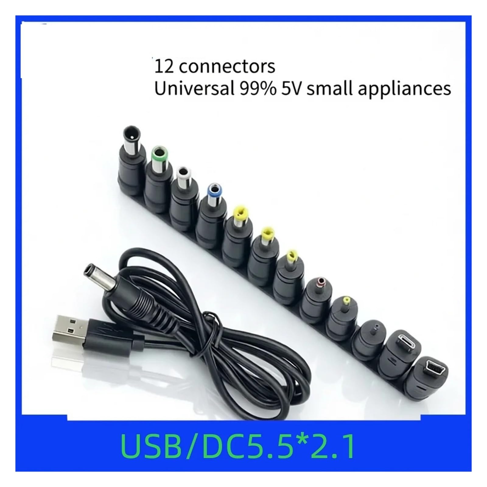 Cable de carga USB a CC de 5,5 x 2,1 mm, 5 V, 12 puntas para caja de TV CCTV