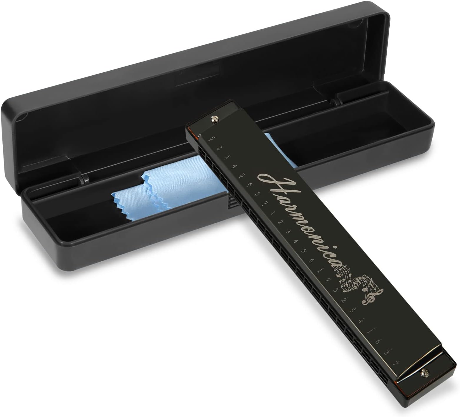 Hricane Harmonica C Major Blues Harmonica, 10-Hole Harmonica for Beginners and Advanced with Beautiful Box, Detailed Guide and Clean Cloth (Black)