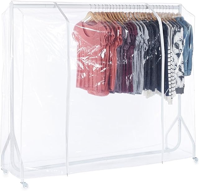 Shopfitting Warehouse Gloss White Heavy-Duty Clothes Rail with Clear Cover 6ft wide