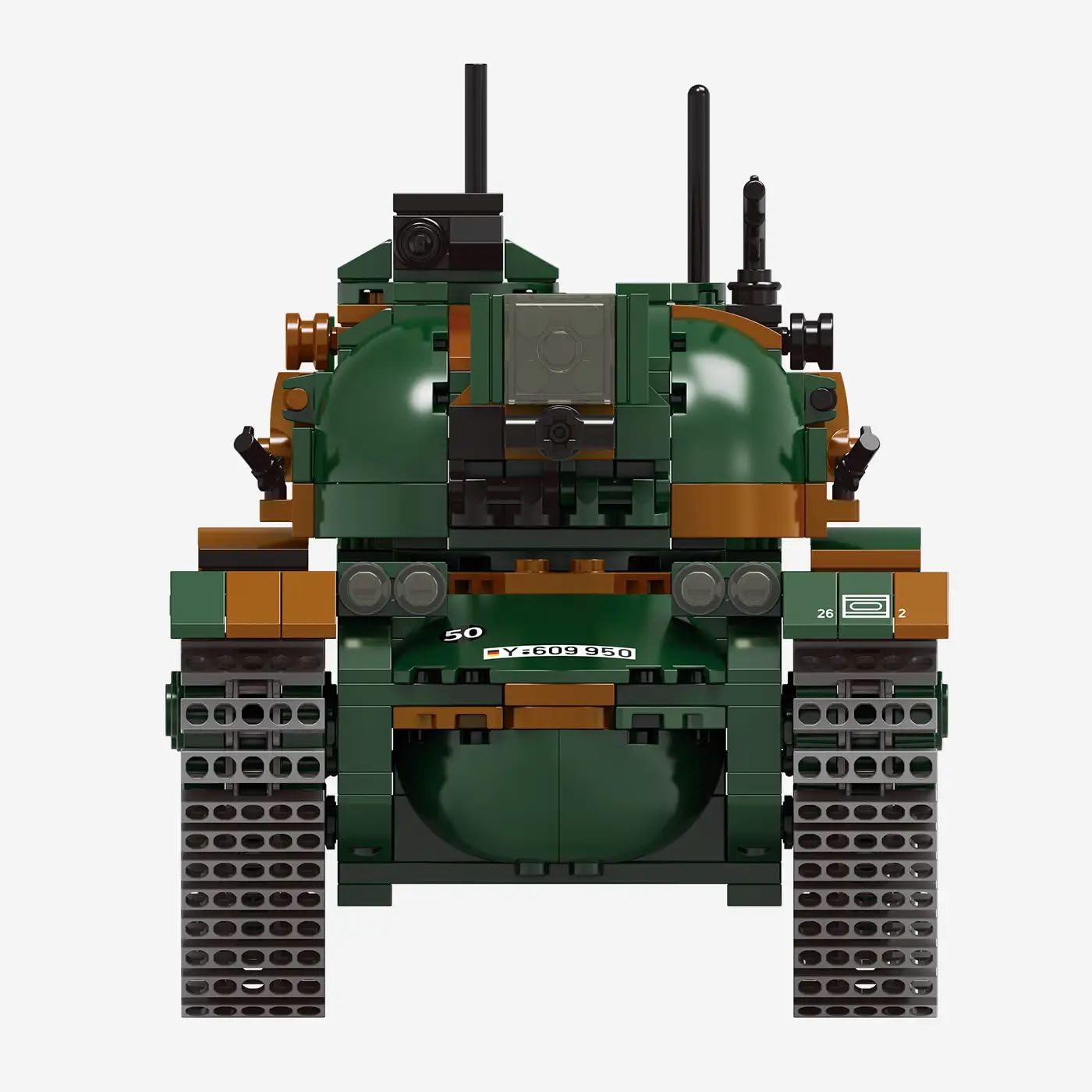 BlueBrixx Pro 109786 Kampfpanzer M48 A2, Bundeswehr, 1148 Klemmbausteine | 296 x 112 x 136 mm, Tarnmuster in Grün und Braun, zwei Antennen, Frontscheinwerfer, markantes Kettenlaufwerk