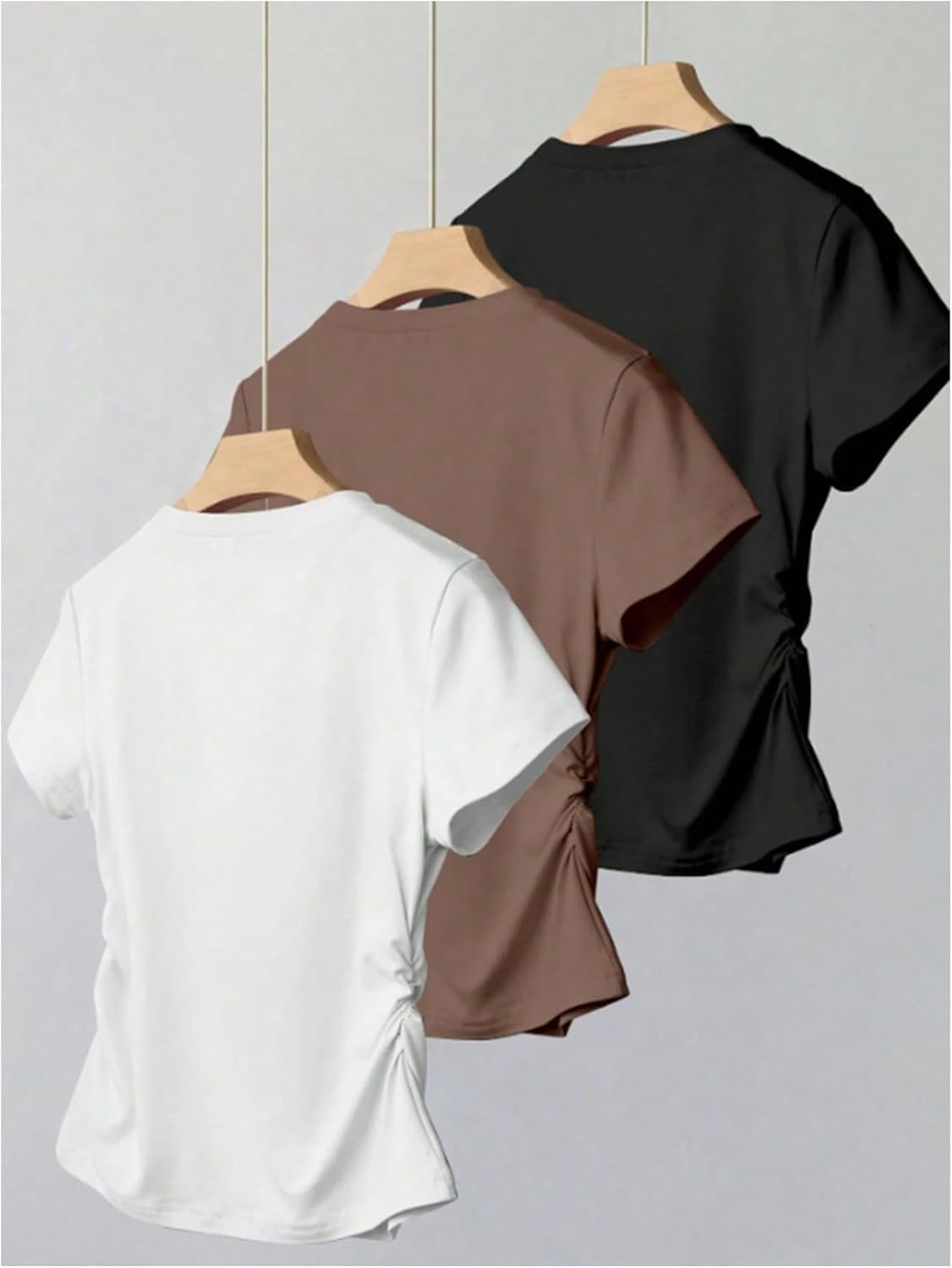 Women's 3 Packs Basic T Shirts Short Sleeve Crewneck Ruched Tops Fitted Casual Summer Top Tees - Image 2