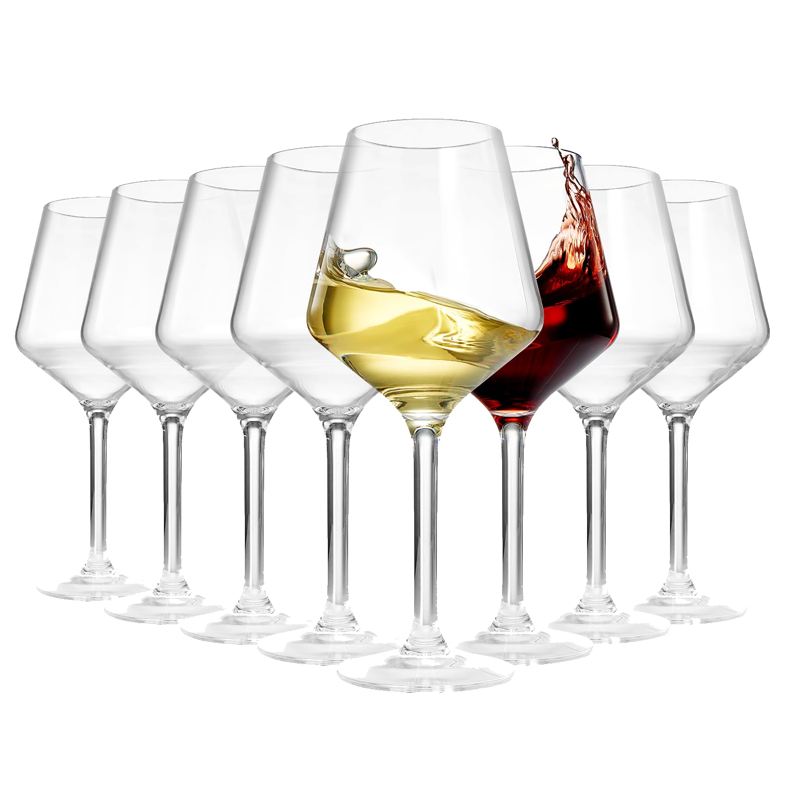 Khen Copas de vino irrompibles con tallo, acrílico Tritan | Juego de 8 | Vasos de cristal de estilo europeo, 18 onzas con tallos aptos para lavavajillas, plástico inastillable, sin BPA, reutilizable,