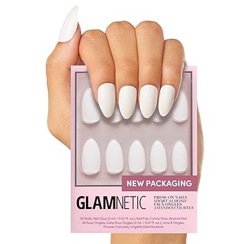 Glamnetic Press On Nails - Angel | Opaque White Short Almond Fake Nails, Salon Quality | 12 Sizes - 24 Nail Kit