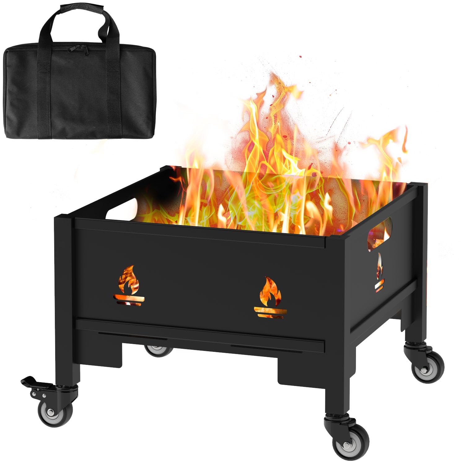 Portable Wood Burning Fire Pit With Wheels Fire Pit For Camping. 50cm