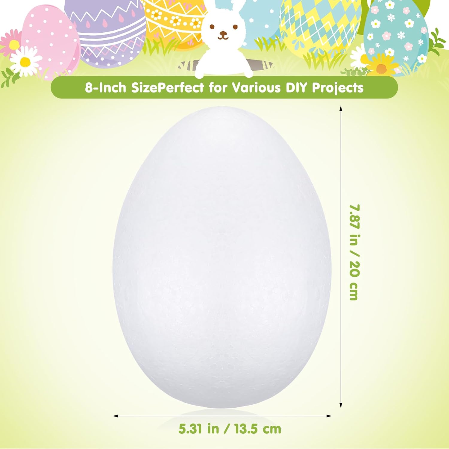 BESTOYARD 2Pcs 8-Inch White Craft Foam Eggs for DIY Polystyrene Decorations, Painting, School Projects, and Festival Crafts