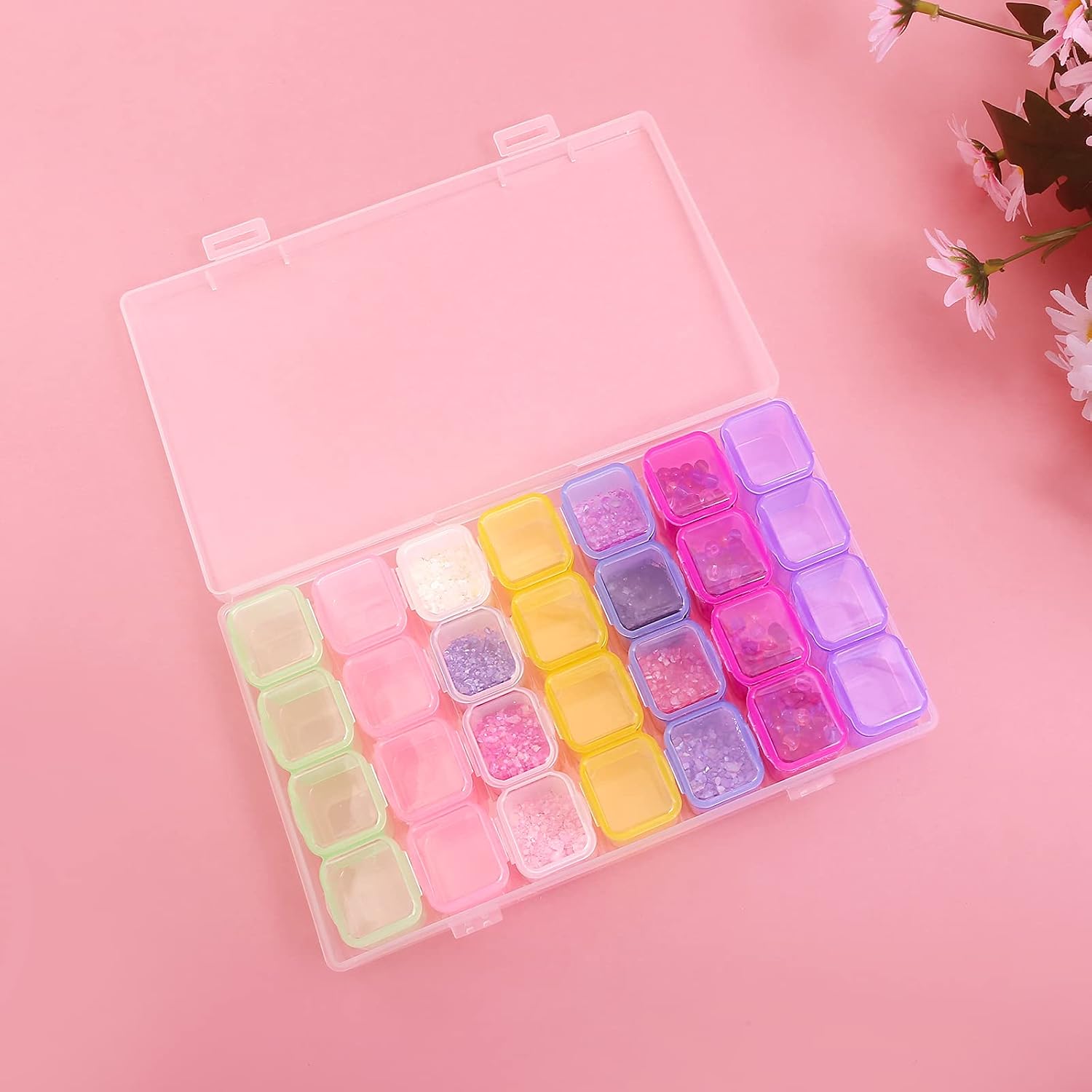 Gospire Small 28 Grids Diamond Box Clear Plastic Jewelry Craft Storage Container Diamond Painting Embroidery DIY Art Craft Accessory Organizer Case (Colorful)