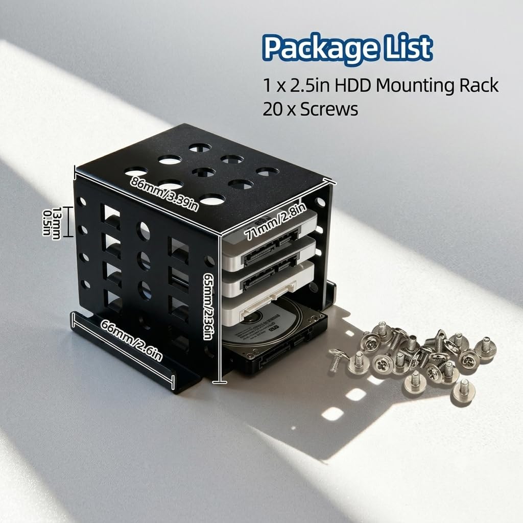 Rack di Montaggio per HDD, Gabbia per Disco Rigido da 2,5 Pollici Backplane per Rack Mobile a 4 Baie Staffa di Archiviazione per Disco Rigido Cavo in Lega di Alluminio(Nero)