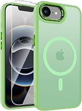 WRJ Case for iPhone 16E with Screen Protector, Magnetic Translucent Phone Case for Women Men [Compatible with Magsafe] Slim Anti-Fingerprints Shockproof Protective Cover-Matcha Green