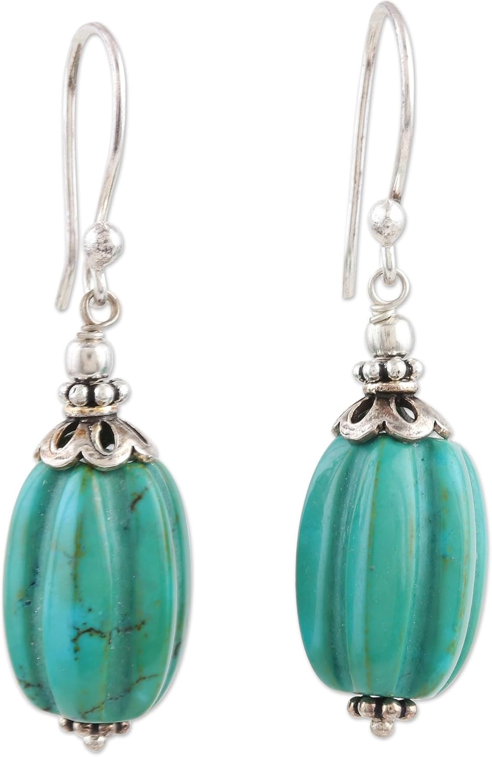 NOVICA Artisan Handmade Calcite Dangle Earrings from India Sterling Silver Gemstone Floral [1.6 in L x 0.4 in W x 0.4 in D] ' Peppermint Candy'