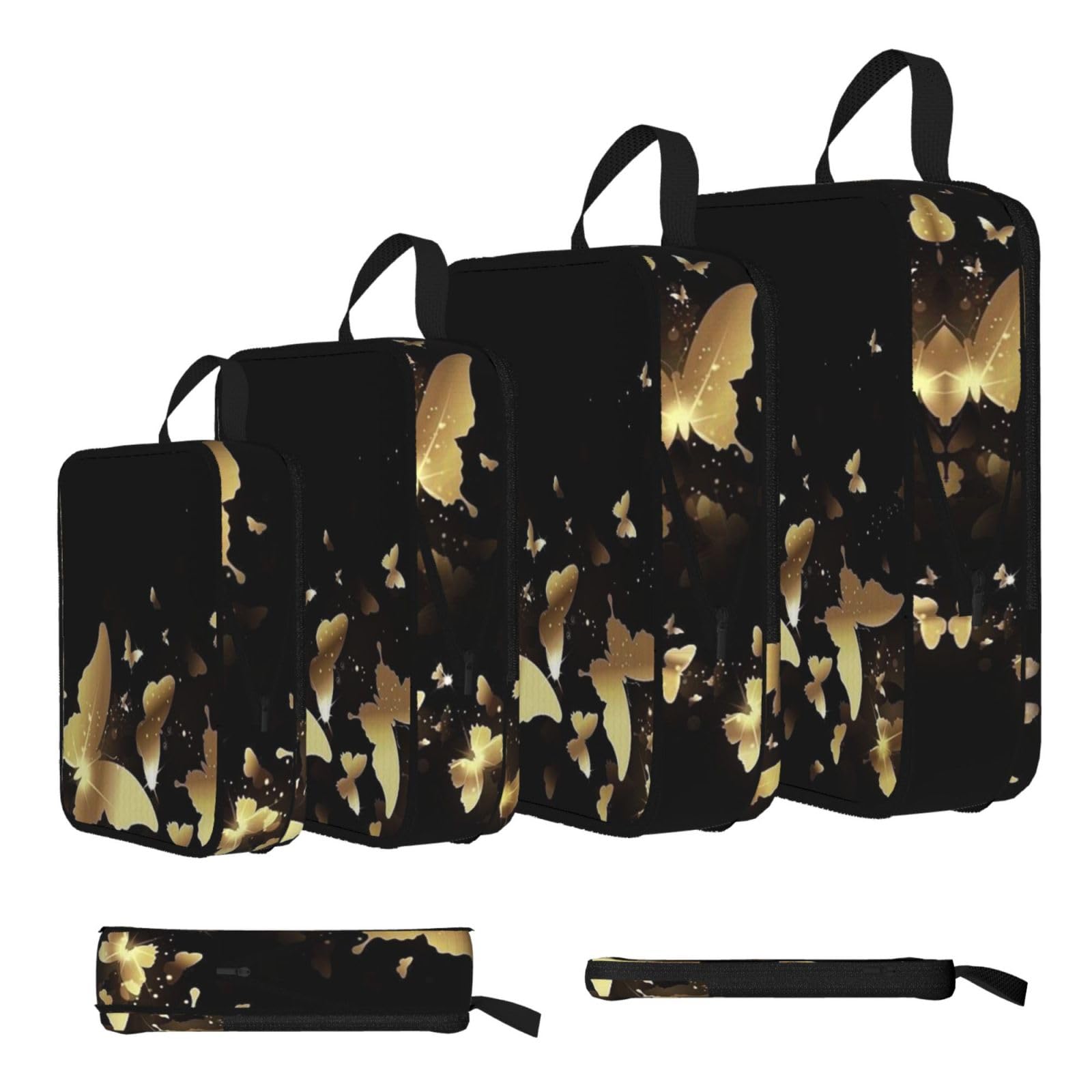Esnaiuvcd Black Animal Butterfly Print 4 Set Compression Packing Cubes For Suitcases,Expandable Storage Bags Organizers