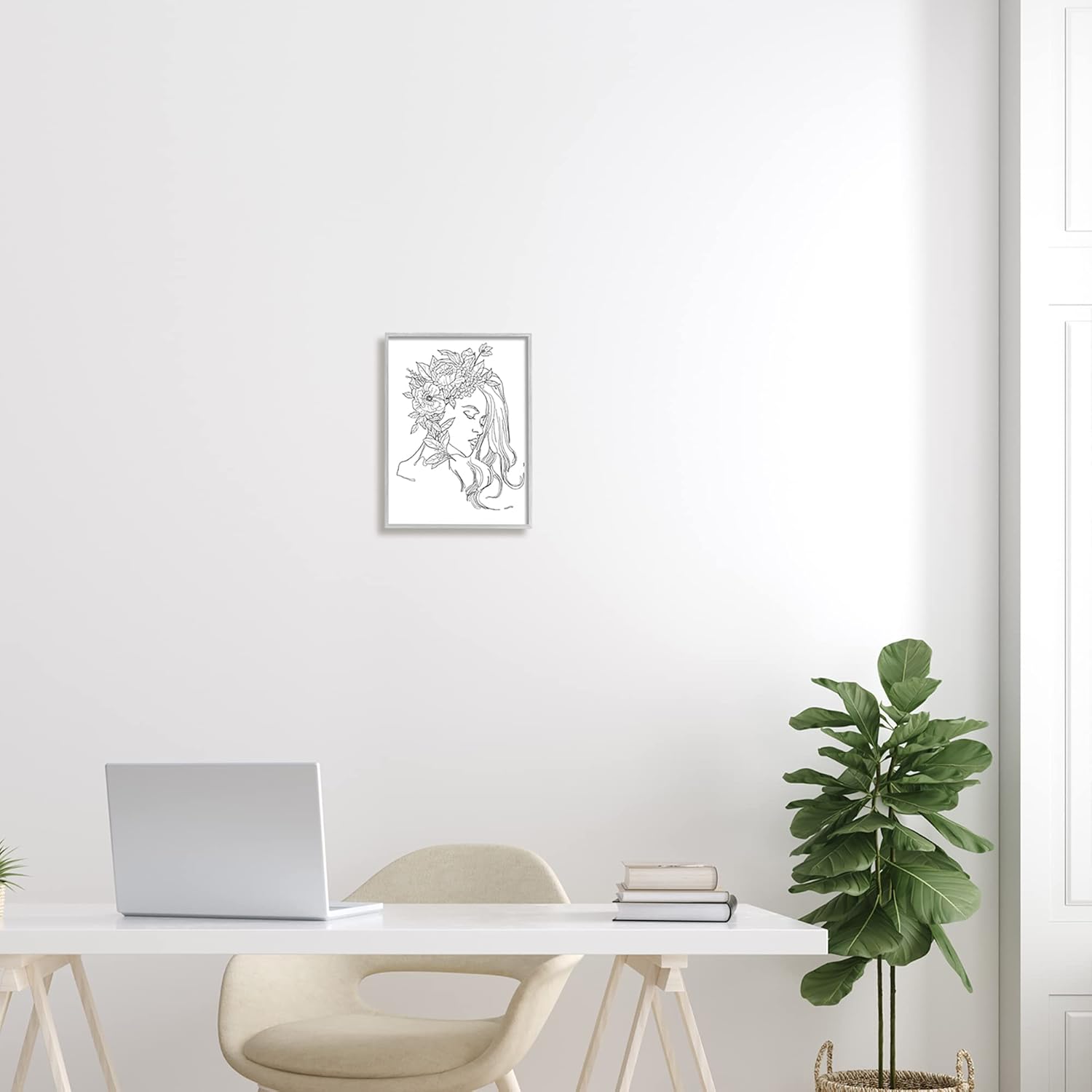 Stupell Industries Woman Face Detailed Blossoming Flowers Line Drawing Framed Wall Art, Design By Ziwei Li