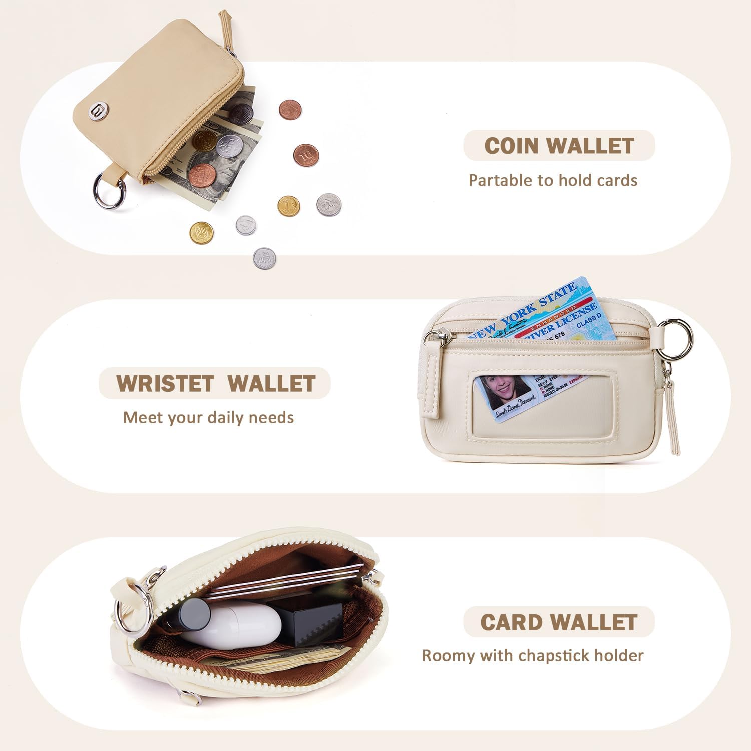 POIUGOYA Nylon Wristlet Wallets, Dual Pouch Keychain Wristlet Wallet, RFID Small Wallet With Coin Pouch,ID Window For Travel - Image 4