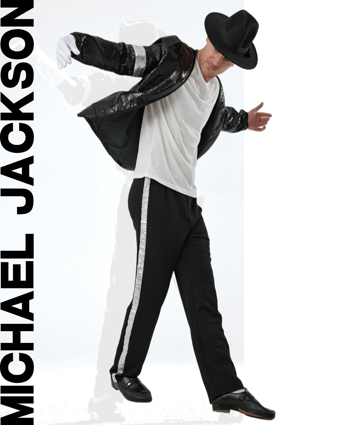 Costume de Michael de la danse pour enfants, garçons et filles – Veste à paillettes noires, pantalon, chapeau, gants à paillettes, tenue d'Halloween pour enfants des années 80 et 90