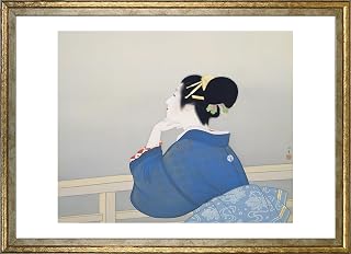ポスター A3サイズ 絵画 インテリア アートポスター 壁紙 日本画 名画 金色フレーム (上村松園 待月)