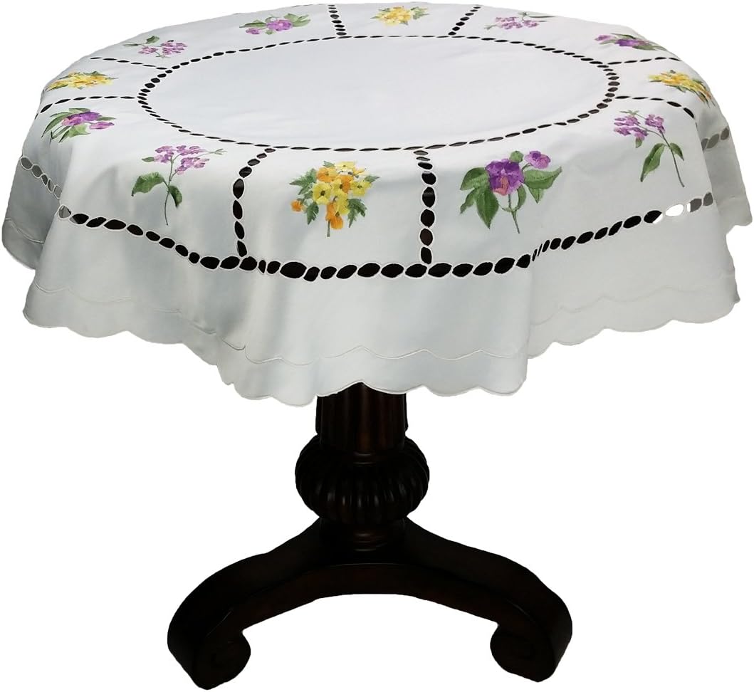 Xia Home Fashions Bouquet Embroidered Cutwork Spring Table Topper, 36 by 36-Inch