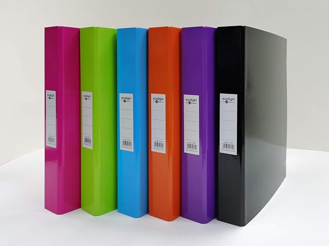Eastlight A4 Ring Binder 2-D Ring Bright Colour Assorted Pack of 6