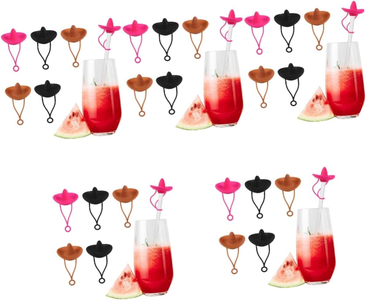 Garneck 30pcs Cute Silicone Straw Caps Reusable Drinking Straw Toppers Hat Design Fit for Parties and Everyday Use