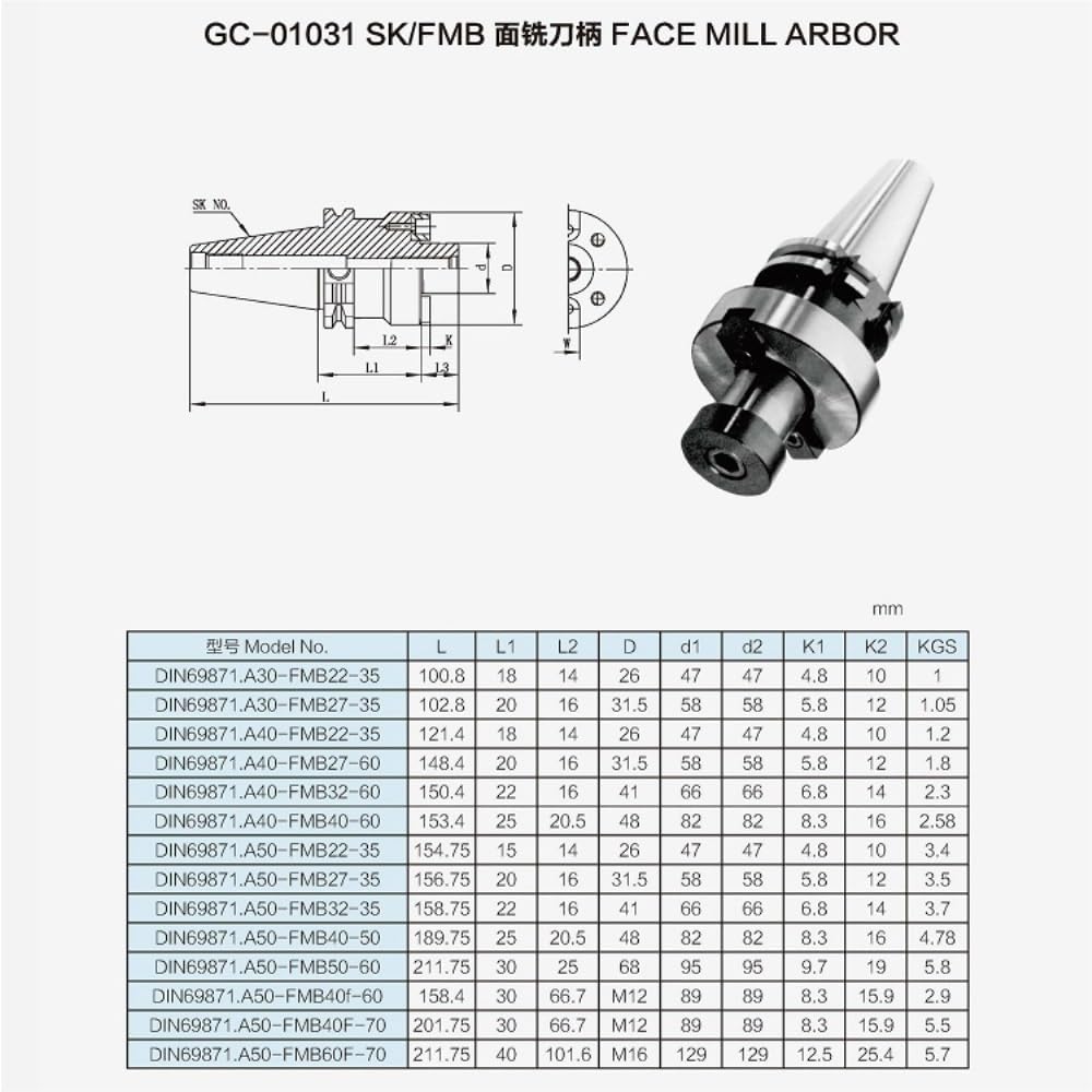 DIN69871 SK30 SK40 FMB22 FMB27 FMB32 60mm 100mm FMB tool holder high performance face end mill holder for CNC machine lahte(SK40-FMB22-60L)