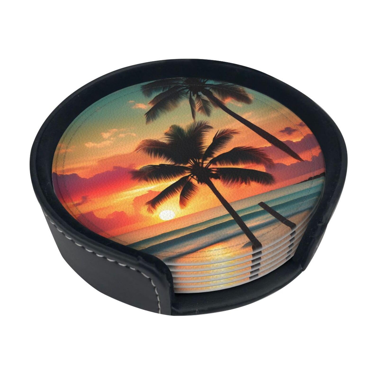 Dessous de verre palmier anti tache pour table basse en polyuréthane x6