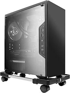 Adjustable CPU Stand with 4 Rolling Caster Wheels, PC Tower Stand Fits Most PC Under Desk, Computer Tower Stand for Office and Home Use (Black)