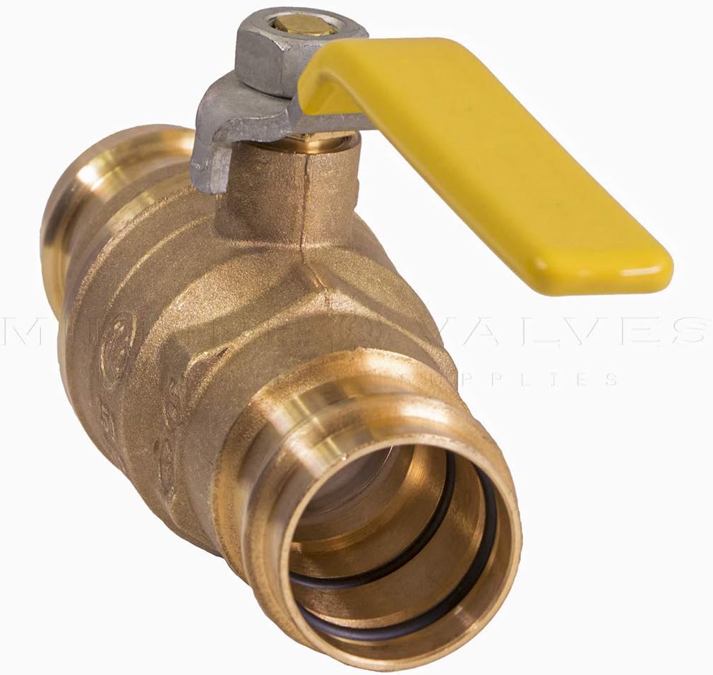 Midline Valve 5 Pack 1/2 Inch Press Ball Valve with Double-O-Ring, Full Port Press Ball Valve with 1/2" Connections, Brass Finish