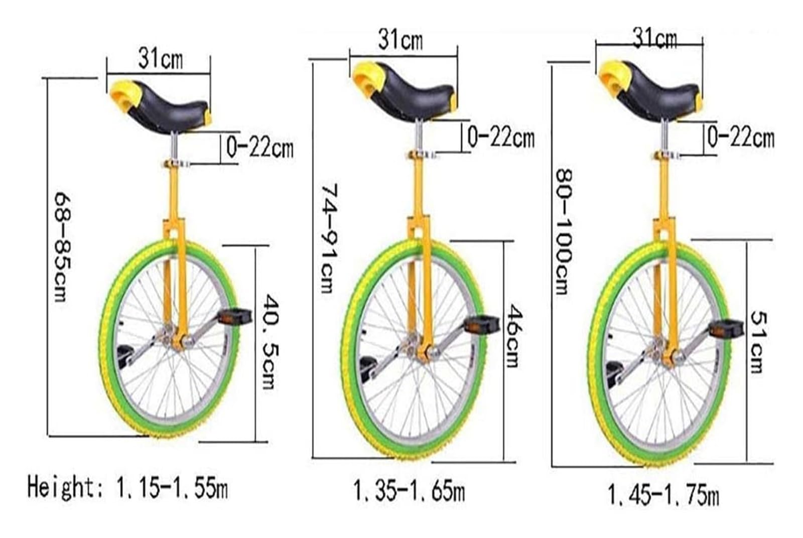 Rower jednokołowy, 20/18/16-calowe męskie rowery dla dorosłych Unicyklowe górskie z regulacją wysokości(16inch)