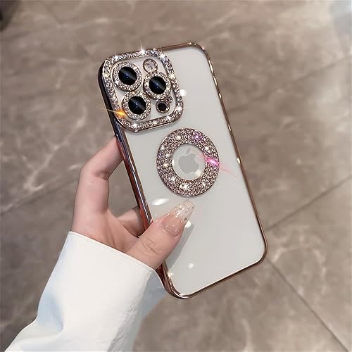 Miniatura 2 de Fycyko Funda compatible con iPhone 13 Pro Max con revestimiento transparente de lujo, vista de logotipo, brillante, bonito diseño de diamante,