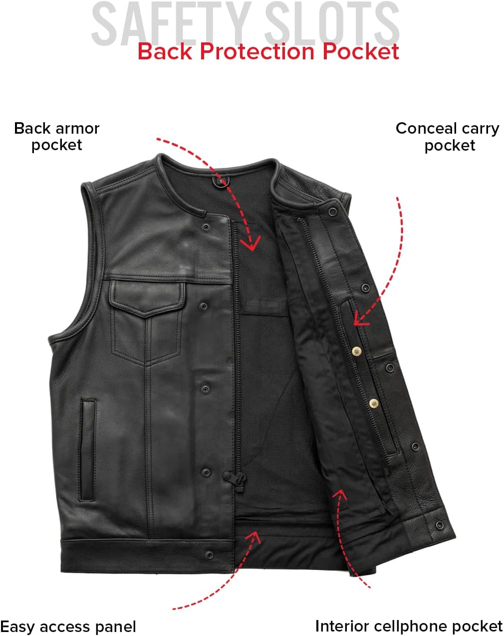 First Mfg Co - Highside - Men's Motorcycle Biker Riding Black Leather Vest