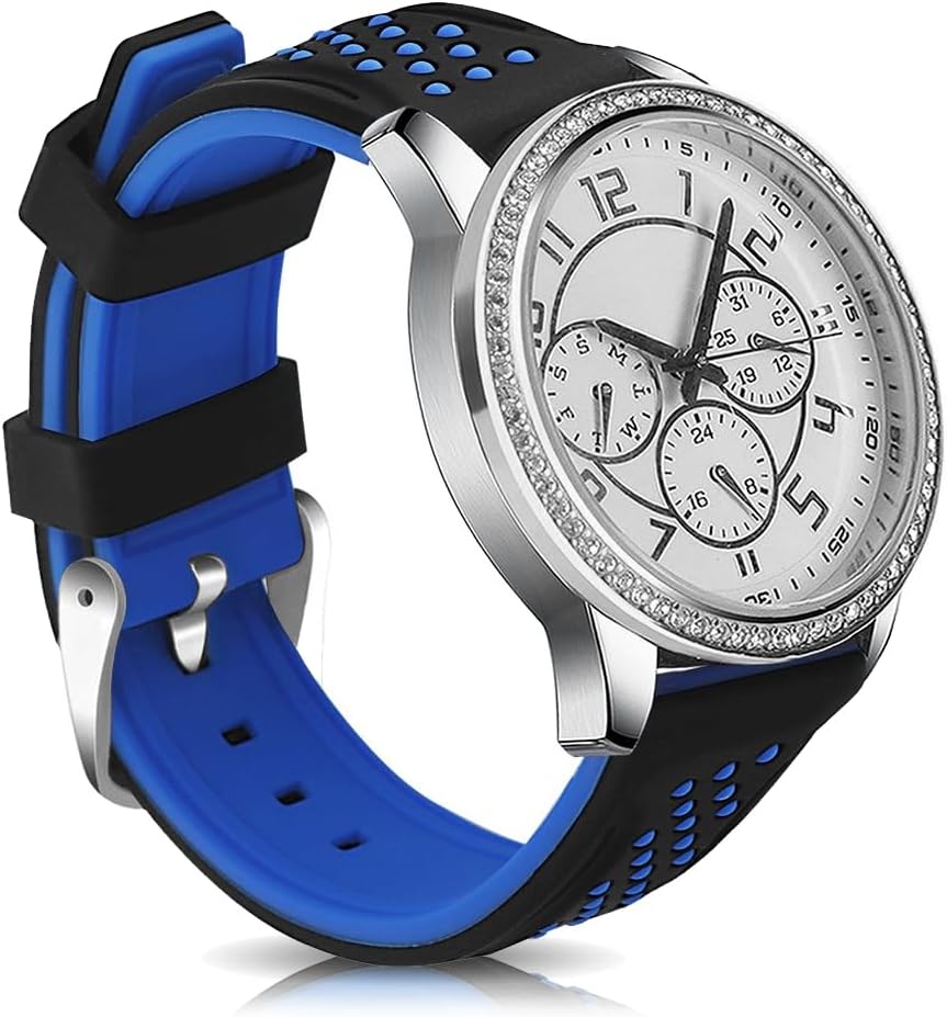 Narako Quick Release Silicone Watch Bands Divers Model Replacement Rubber Watch Strap 20mm 22mm 24mm 26mm Waterproof dot Bicolor Silver Buckle for Men and Women Sport (22mm, Blue)