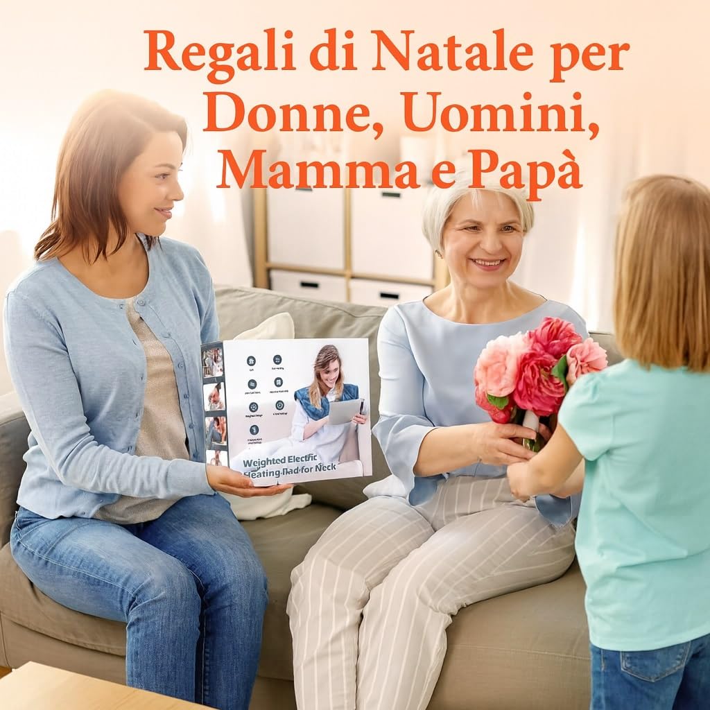 Cuscino Riscaldante Ponderato 1200g per Collo e Spalle, 5 Livelli di Calore, 4 Timer, Sollievo Dolore Cervicale, Lavabile in Lavatrice, Regalo per Donne, Uomini e Genitori