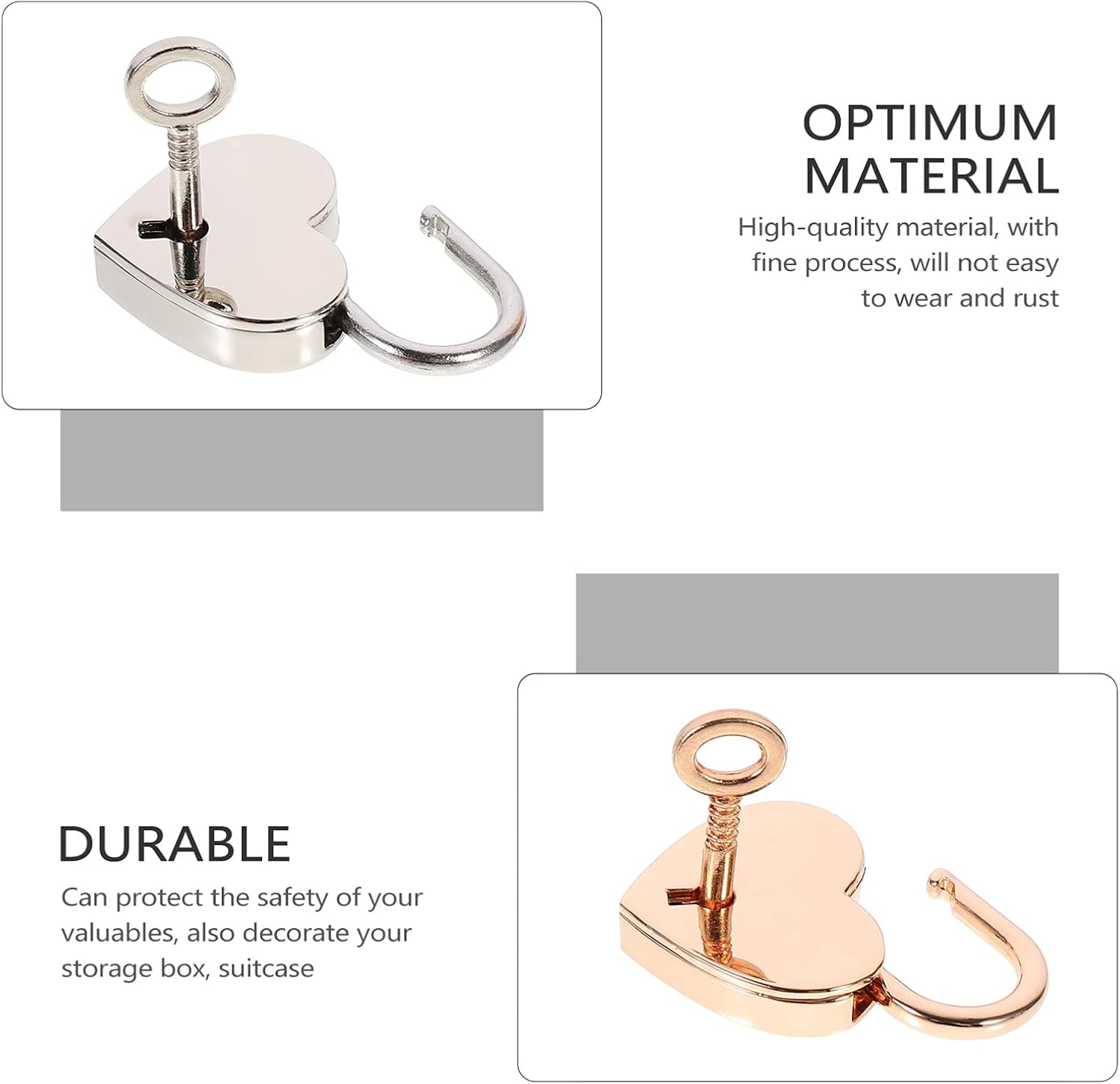 NUOBESTY 2pcs Heart-Shaped Lock Cute Decorative Bag Hanging Locks for Couples for Special Occasions, Silver - Image 5