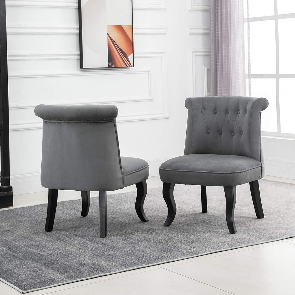Ansley&HosHo Grey Dining Chairs Set of 2 Velvet Upholstered Seat with