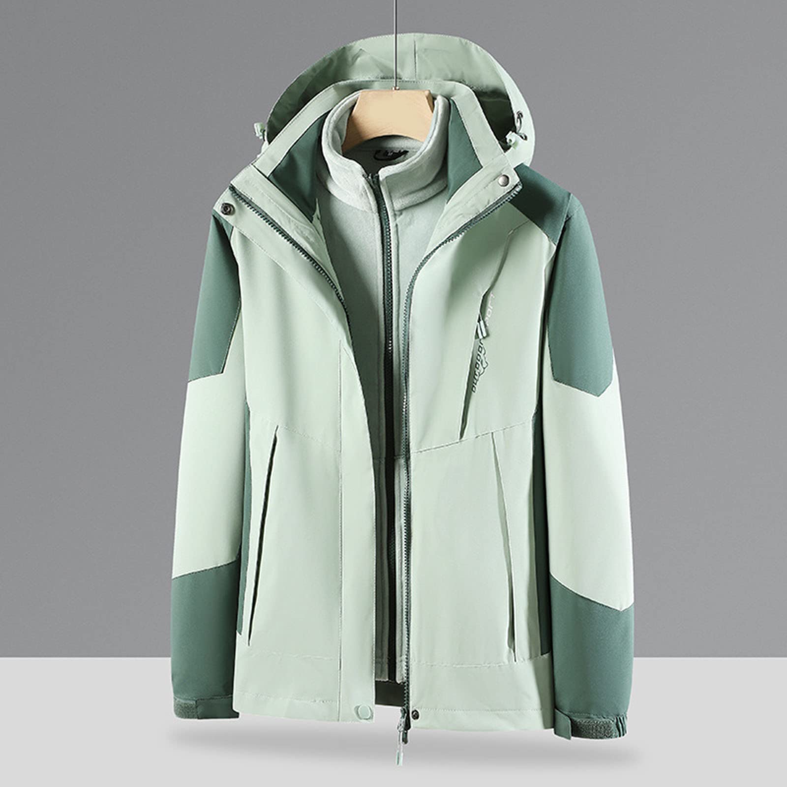Chaqueta de esquí 3 en 1 para mujer, chaqueta de forro polar, impermeable, resistente al viento, cálida y funcional, chaqueta softshell extraíble, chaqueta con capucha + chaqueta de forro