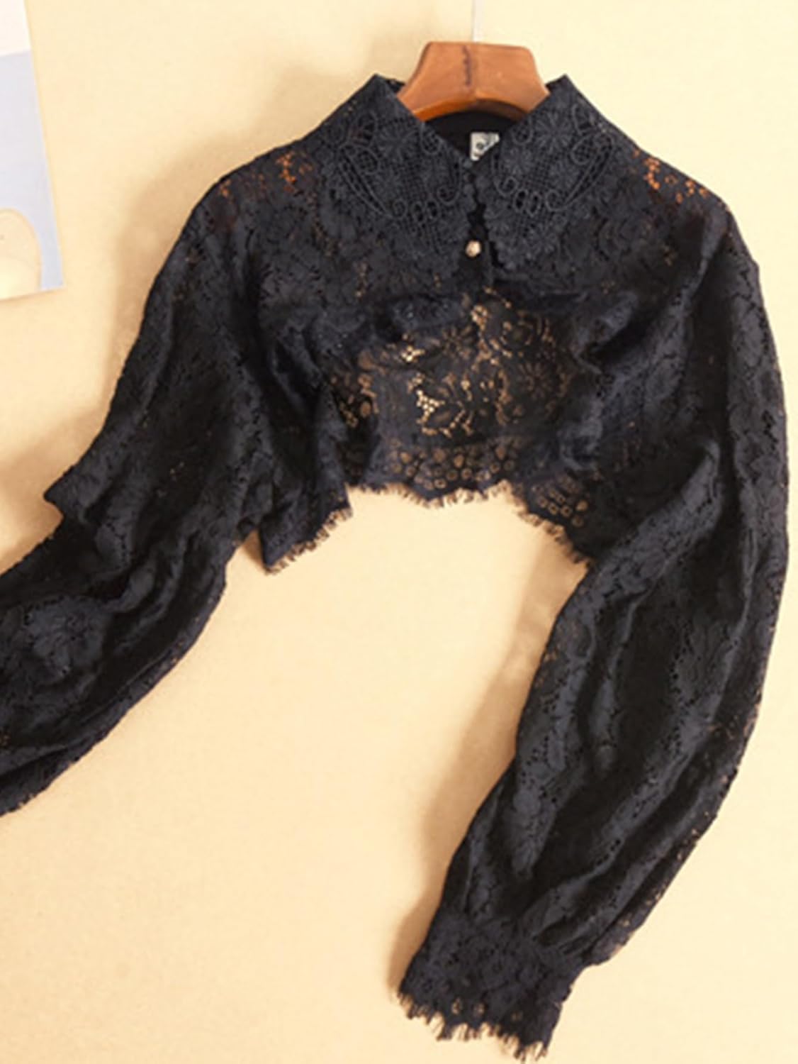 Fake Collar Shirt Long Sleeves Lace Shrug Victorian Blouse Crop Top Dickey Collar for Women - Image 5