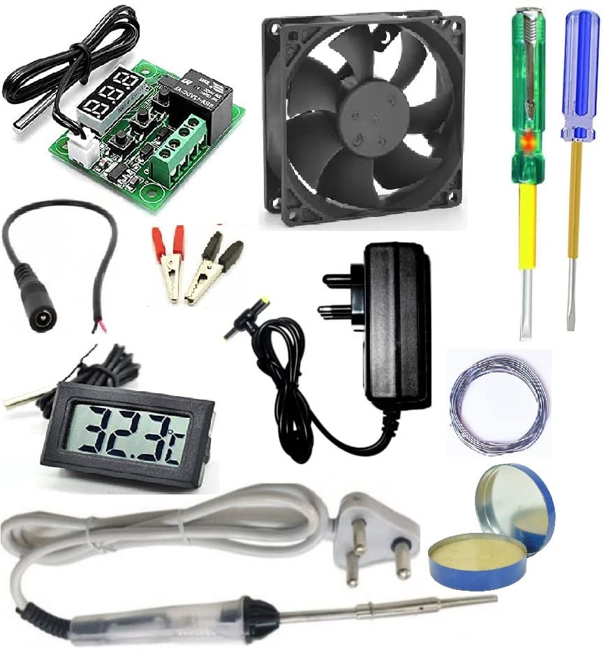 TechWiz Combo for DIY Incubator W1209 12V DC Digital Temperature Controller with 12v 2amp Adapter Lcd Temperature and 3 inch fan Soldering Iron,Soldering Wire,Paste, Line Tester, Liner, Crocodile, 1 jake (B0BZDDS3BZ) Amazon Price History, Amazon Price Tracker
