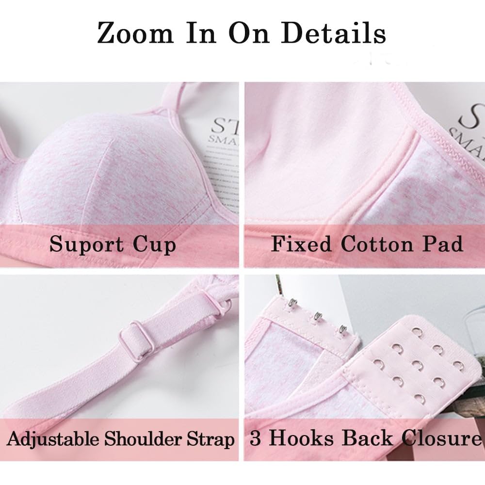 Bysion Reggiseni per Ragazze Adolescenti 3 Pezzi Cotone Traspirante Senza Cuciture Sportivo Intimo Reggiseno Bralette per Bambine per 12-18 Anni Bambini e Donne