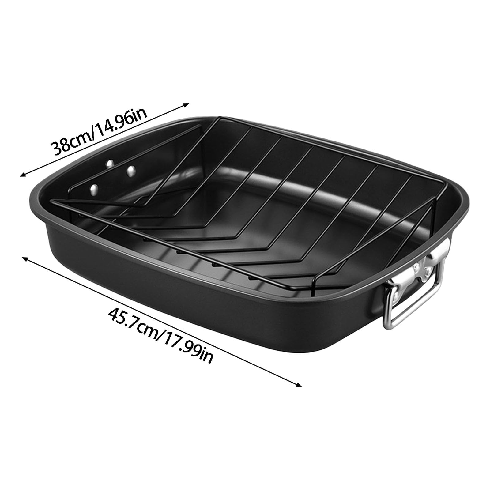 Sartén para asar pavo de 17 pulgadas incluye estante en forma de V de acero al carbono, bandeja para hornear para Acción de Gracias, Navidad, apto para horno