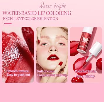 Lip Stain Tint Set, Mini Liquid Lipstick Long Lasting Lip Gloss 2 in 1 Lip and Cheek Tint Stain Hydrating & Moisturizing Waterproof Lip Stain Lip Tint Set for Women (02 Cherry)